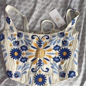 Baby Essentials Cream and Blue Embroidered Top